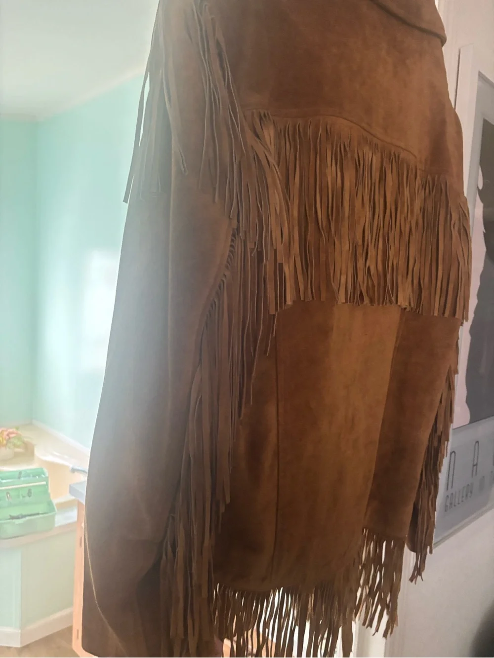 PRICE FIRM-Vintage Leather Gallery Men's Brown Suede Fringe Leather Jacket